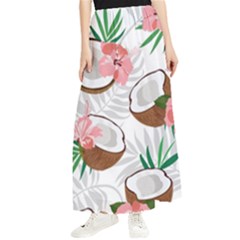 Seamless Pattern Coconut Piece Palm Leaves With Pink Hibiscus Maxi Chiffon Skirt by Vaneshart