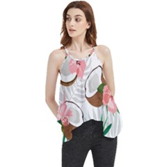 Seamless Pattern Coconut Piece Palm Leaves With Pink Hibiscus Flowy Camisole Tank Top by Vaneshart