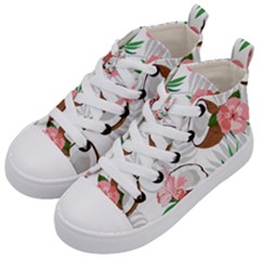 Seamless Pattern Coconut Piece Palm Leaves With Pink Hibiscus Kids  Mid-top Canvas Sneakers by Vaneshart