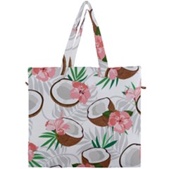 Seamless Pattern Coconut Piece Palm Leaves With Pink Hibiscus Canvas Travel Bag by Vaneshart