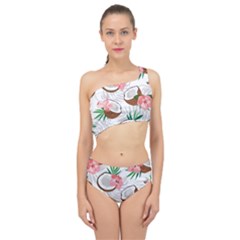 Seamless Pattern Coconut Piece Palm Leaves With Pink Hibiscus Spliced Up Two Piece Swimsuit by Vaneshart