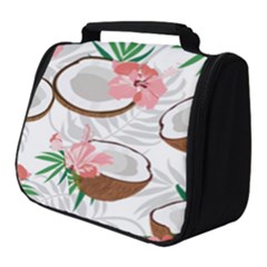 Seamless Pattern Coconut Piece Palm Leaves With Pink Hibiscus Full Print Travel Pouch (small) by Vaneshart