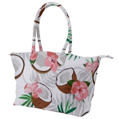 Seamless Pattern Coconut Piece Palm Leaves With Pink Hibiscus Canvas Shoulder Bag by Vaneshart