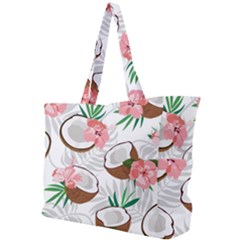 Seamless Pattern Coconut Piece Palm Leaves With Pink Hibiscus Simple Shoulder Bag by Vaneshart