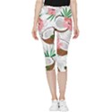 Seamless Pattern Coconut Piece Palm Leaves With Pink Hibiscus Inside Out Lightweight Velour Capri Leggings  View1