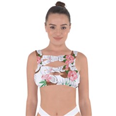 Seamless Pattern Coconut Piece Palm Leaves With Pink Hibiscus Bandaged Up Bikini Top by Vaneshart