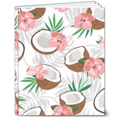 Seamless Pattern Coconut Piece Palm Leaves With Pink Hibiscus 8  X 10  Softcover Notebook by Vaneshart