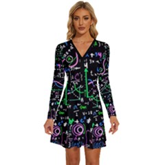 Math-linear-mathematics-education-circle-background Long Sleeve Deep V Mini Dress 