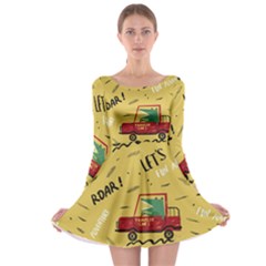 Childish-seamless-pattern-with-dino-driver Long Sleeve Skater Dress by Vaneshart