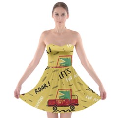 Childish-seamless-pattern-with-dino-driver Strapless Bra Top Dress by Vaneshart