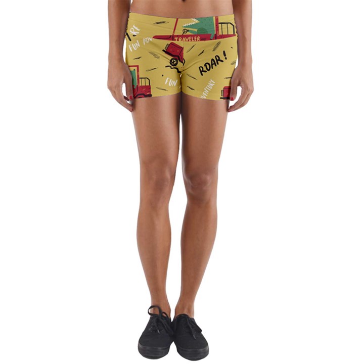 Childish-seamless-pattern-with-dino-driver Yoga Shorts