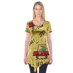 Childish-seamless-pattern-with-dino-driver Short Sleeve Tunic  by Vaneshart