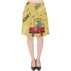 Childish-seamless-pattern-with-dino-driver Velvet High Waist Skirt by Vaneshart