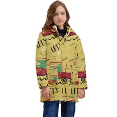 Childish-seamless-pattern-with-dino-driver Kids  Hooded Longline Puffer Jacket by Vaneshart