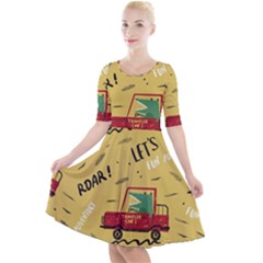 Childish-seamless-pattern-with-dino-driver Quarter Sleeve A-line Dress by Vaneshart