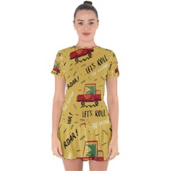 Childish-seamless-pattern-with-dino-driver Drop Hem Mini Chiffon Dress by Vaneshart