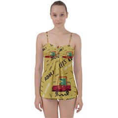 Childish-seamless-pattern-with-dino-driver Babydoll Tankini Set by Vaneshart