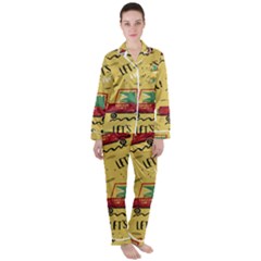 Childish-seamless-pattern-with-dino-driver Women s Long Sleeve Satin Pajamas Set	 by Vaneshart