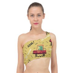 Childish-seamless-pattern-with-dino-driver Spliced Up Bikini Top  by Vaneshart