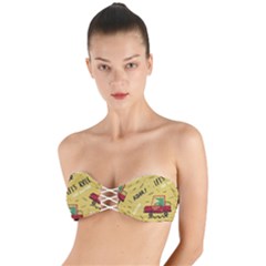 Childish-seamless-pattern-with-dino-driver Twist Bandeau Bikini Top by Vaneshart