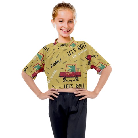 Childish-seamless-pattern-with-dino-driver Kids Mock Neck Tee by Vaneshart