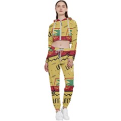 Childish-seamless-pattern-with-dino-driver Cropped Zip Up Lounge Set by Vaneshart