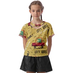 Childish-seamless-pattern-with-dino-driver Kids  Front Cut Tee by Vaneshart