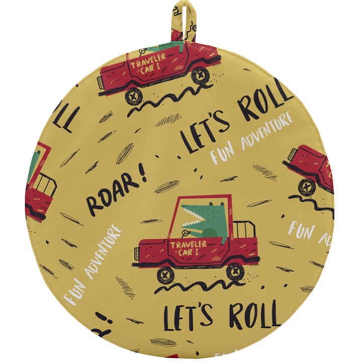 Childish-seamless-pattern-with-dino-driver Round Trivet