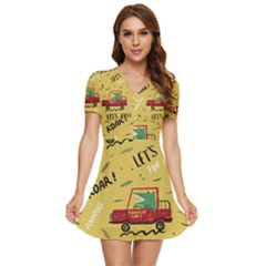 Childish-seamless-pattern-with-dino-driver V-neck High Waist Chiffon Mini Dress by Vaneshart