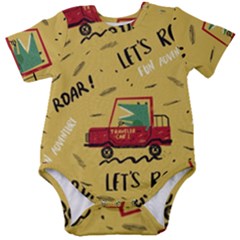 Childish-seamless-pattern-with-dino-driver Baby Short Sleeve Bodysuit by Vaneshart