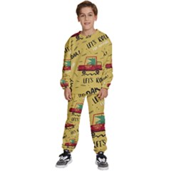 Childish-seamless-pattern-with-dino-driver Kids  Sweatshirt Set by Vaneshart