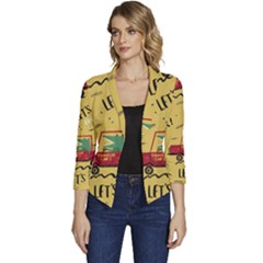 Childish-seamless-pattern-with-dino-driver Women s Casual 3/4 Sleeve Spring Jacket by Vaneshart