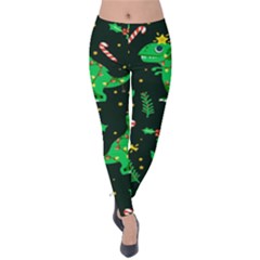 Christmas-funny-pattern Dinosaurs Velvet Leggings by Vaneshart