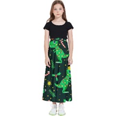 Christmas-funny-pattern Dinosaurs Kids  Flared Maxi Skirt by Vaneshart