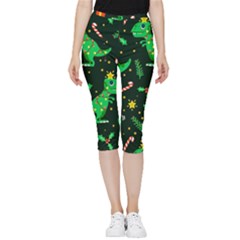 Christmas-funny-pattern Dinosaurs Inside Out Lightweight Velour Capri Leggings 