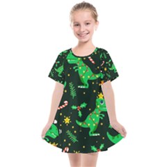 Christmas-funny-pattern Dinosaurs Kids  Smock Dress