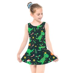 Christmas-funny-pattern Dinosaurs Kids  Skater Dress Swimsuit