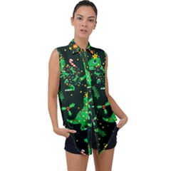 Christmas-funny-pattern Dinosaurs Sleeveless Chiffon Button Shirt