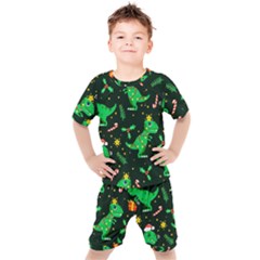 Christmas-funny-pattern Dinosaurs Kids  Tee And Shorts Set