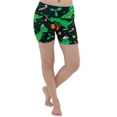 Christmas-funny-pattern Dinosaurs Lightweight Velour Yoga Shorts