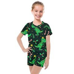 Christmas-funny-pattern Dinosaurs Kids  Mesh Tee And Shorts Set