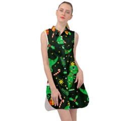 Christmas-funny-pattern Dinosaurs Sleeveless Shirt Dress