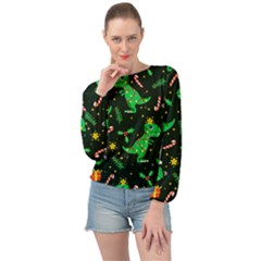 Christmas-funny-pattern Dinosaurs Banded Bottom Chiffon Top