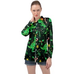 Christmas-funny-pattern Dinosaurs Long Sleeve Satin Shirt