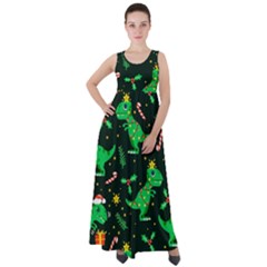 Christmas-funny-pattern Dinosaurs Empire Waist Velour Maxi Dress