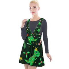 Christmas-funny-pattern Dinosaurs Plunge Pinafore Velour Dress