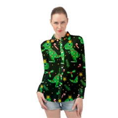 Christmas-funny-pattern Dinosaurs Long Sleeve Chiffon Shirt