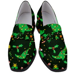 Christmas-funny-pattern Dinosaurs Women s Chunky Heel Loafers