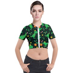 Christmas-funny-pattern Dinosaurs Short Sleeve Cropped Jacket