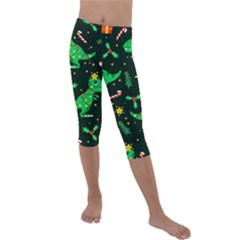 Christmas-funny-pattern Dinosaurs Kids  Lightweight Velour Capri Leggings 